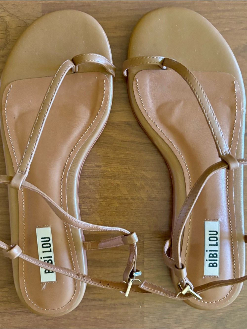 Anthropologie Bibi Lou Women's Tan T-Strap Leather Sandals